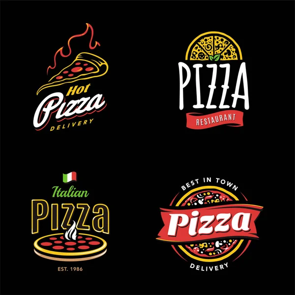 Logotipo Pizza Etiquetas Coleção Para Restaurante Design Menu Pizzaria Ícones —  Vetores de Stock