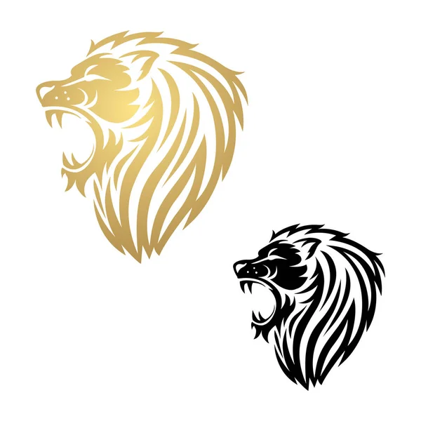 Rytande Lejon Huvud Logotyp Guld Och Svart — Stock vektor