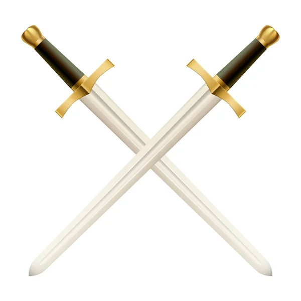 Dva Zkřížené Meče Bílém Pozadí — Stockový vektor
