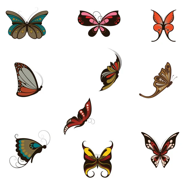 Sammlung Bunter Schmetterlinge — Stockvektor