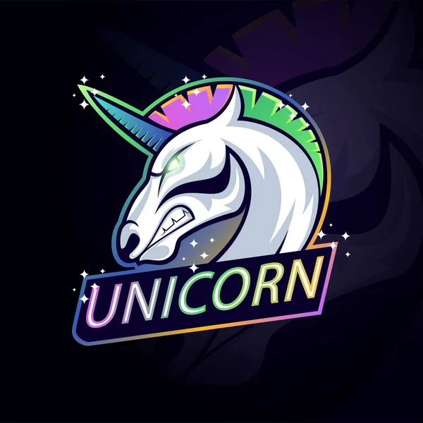 Unicorn Maskot Logo Desain Vektor Dengan Ilustrasi Modern Gaya Konsep - Stok Vektor