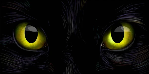 Μαύρη Γάτα Μεγάλο Κίτρινο Eyest — Διανυσματικό Αρχείο