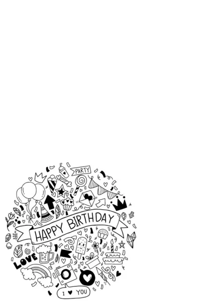 Happy Birthday Big Party Hand Drawn — Stock Vector