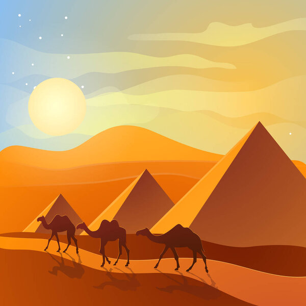 Египетский пейзаж с пирамидами караванов