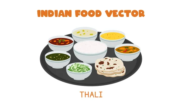 Indian Thali Indické Slavné Tradiční Jídlo Naan Různé Pokrmy Podávané — Stockový vektor
