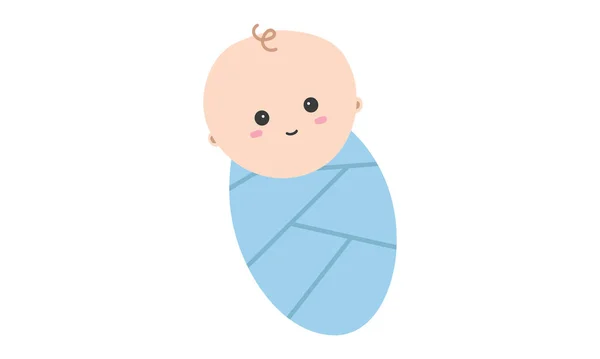 Улыбающийся Маленький Пеленатель Простая Симпатичная Улыбка Младенца Голубой Обертке Плоской — стоковый вектор