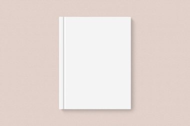 Gerçekçi boş kitap kapağı model düz yatak. Basit boş ders kitabı Pastel arkaplan arkaplan görünümünde. Tasarımınızı, düz konseptinizi yerleştirmek için boş beyaz kitap kapağı