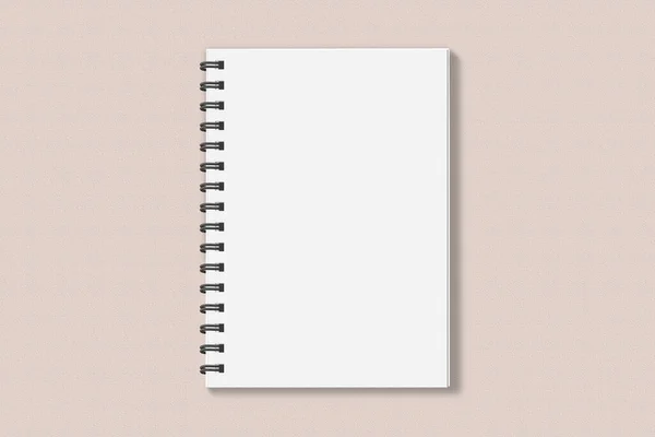 Caderno Branco Branco Com Espiral Metálica Encadernada Fundo Bege Ilustração — Fotografia de Stock