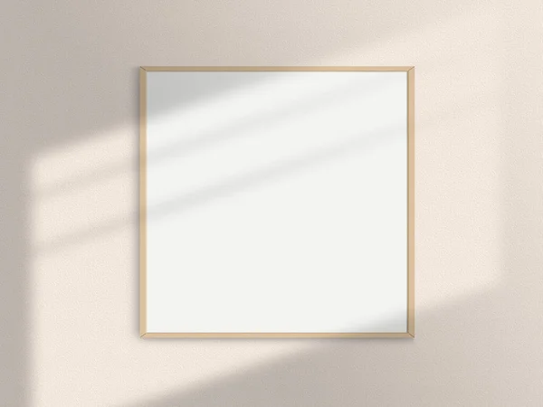 Realistiska Fyrkantiga Fotoram Mockup Fyrkantig Träram Mockup Den Beige Väggen — Stockfoto