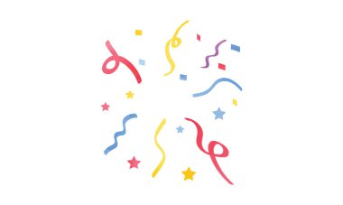 Renkli konfeti klipsi. Renkli kurdele konfetisinin resmi. Beyaz arkaplanda izole edilmiş basit konfeti karikatür biçimi suluboya vektör çizimi