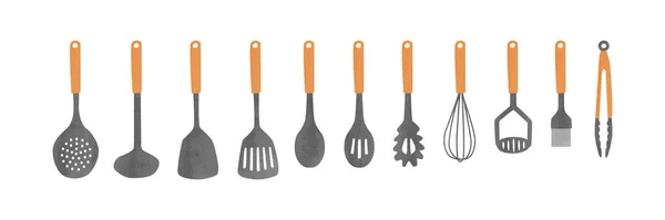 Набор Инструментов Приготовления Пищи Деревянной Ручкой Клипарта Кулинарные Инструменты Устанавливают — стоковый вектор