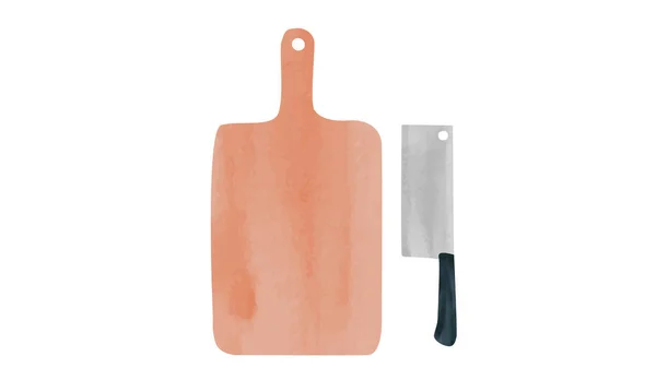 锯木板和切肉机 用于切割白色背景上孤立的水彩图像矢量的刀板 简简单单的切菜板和屠夫锐利的刀片卡通风格 — 图库矢量图片