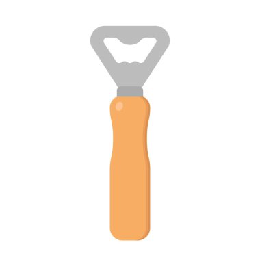 Şişe açacağı Clipart vektör çizimi. Tahta saplı bira şişesi açacağı. Basit şişe açacağı simgesi. Çelik şişe açacağı karikatür klipsi. Mutfak gereçleri konsept sembolü