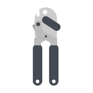 Modern konserve açacağı Clipart vektör çizimi. Kutuları açmak için siyah plastik saplı konserve açacağı düz stil vektör tasarımı için. Konserve açacağı simgesi. Konserve açacağı. Mutfak konsepti sembolü