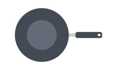 Tava görünümü clipart vektör illüstrasyonu kızartılıyor. Mutfak tavası düz vektör tasarımı. Tava görünümü simgesi kızartılıyor. Paslanmaz çelik karikatür klipsi. Mutfak aracı düz konsept