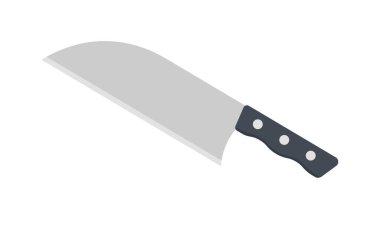 Geniş, keskin satır bıçak kırpma vektör illüstrasyonu. Plastik saplı Santoku satır bıçağı. Basit satır simgesi simgesi. Santoku satır karikatürü. Mutfak konsepti sembolü