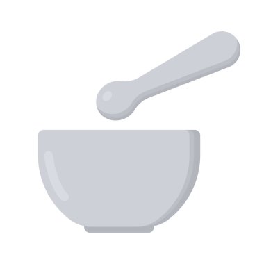 Havan ve tokmak clipart vektör illüstrasyonu. Havan ve tokmak düz tasarım. Metal harç ve tokmak simgesi. Kabuklu çizgi film klipli beyaz havan topu. Tıbbi, evcil mutfak konsepti