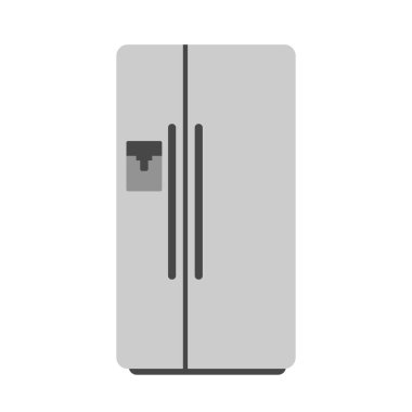 Buzdolabı Clipart vektör çizimi. Basit paslanmaz çelik buzdolabı düz vektör tasarımı. Modern buzdolabı simgesi yan yana. Buzdolabı çizgi film klibi. Mutfak aletleri konsept sembolü