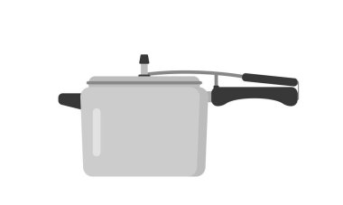 Düdüklü tencere klipsli vektör çizimi. Yüksek basınçlı alüminyum tencere ve yassı vektör tasarımı. Çoklu pişirici simgesi. Düdüklü tencere karikatür klipsi. Mutfak pişirme konsepti