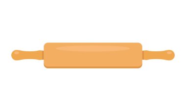 Tahta merdane kırpma vektör çizimi. Yuvarlanan pin düz vektör tasarımı. Yuvarlanan pin işareti simgesi beyaza izole edildi. Yuvarlanan pin çizgi film klibi. Mutfak ve aşçılık aletleri konsept sembolü