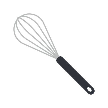 Çelik çırpma klibi vektör çizimi. Düz vektör tasarımını karıştırmak ve çırpmak için basit bir balon çırpışı. Beyaz üzerinde izole edilmiş yumurta bıyıklı ağ ikonu. Yumurta çırpıcı klipsi. Mutfak konsepti sembolü