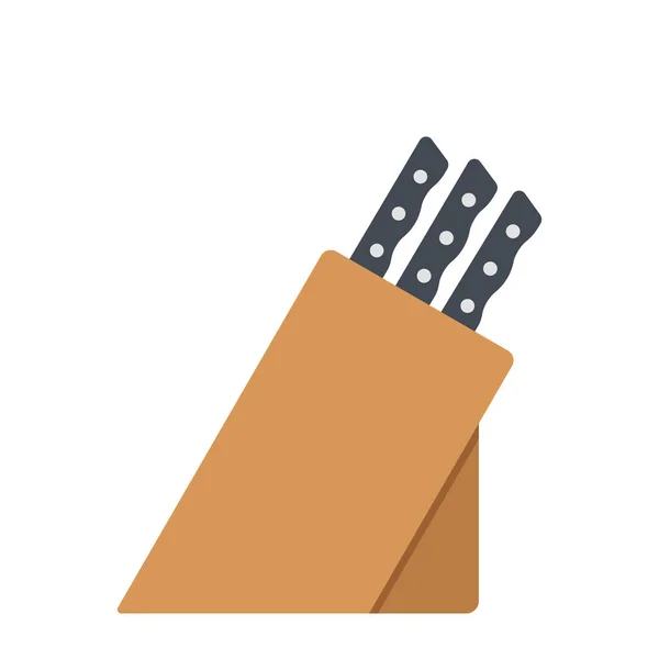 キッチンナイフブロッククリッパーベクトルイラスト 木製ブロックフラットベクトルデザインのナイフ シンプルなナイフブロックサインウェブアイコン ブラックハンドル 木製のホルダーナイフブロックロゴクリップ 台所用品 — ストックベクタ