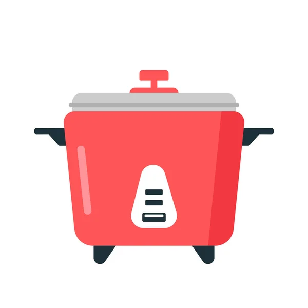 Pirinç Pişirici Klipsli Vektör Çizimi Basit Kırmızı Elektrikli Fırın Düz — Stok Vektör