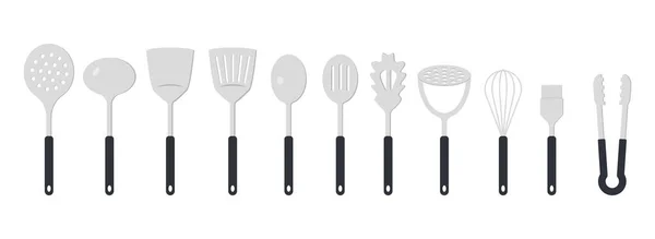 Ensemble Complet Ustensiles Cuisine Icône Plate Pour Toile Simple Signe — Image vectorielle
