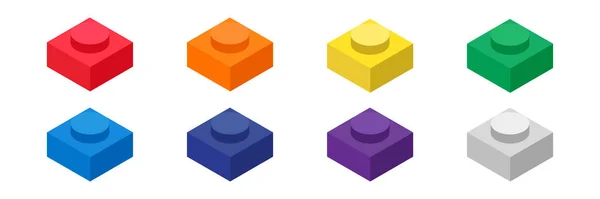Set Colorful Children Brick Toy Isometric 1X1 Children Brick Block — Stock Vector