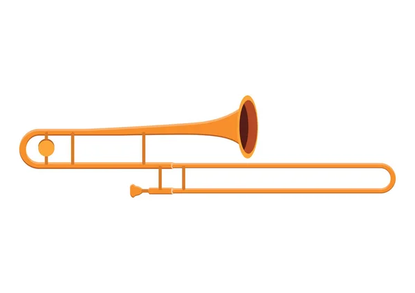 Zlatý Trombónový Vektor Trombone Plochý Styl Vektorové Ilustrace Izolované Bílém — Stockový vektor