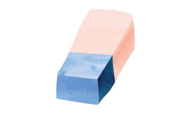 Beyaz arkaplanda izole edilmiş suluboya silgi elle çizilmiş vektör çizimi. Lastik silgi tırpanı. Okul gereçleri, ofis eşyaları. Ofis ekipmanları, okul eğitimi.