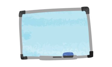 İşaretler için beyaz tahta beyaz arka planda izole edilmiş suluboya çizimi. İşaretli kalem ve süngerle el çizimi beyaz tahta. Şirin ofis tahtası çizimi. Beyaz tahta clipart vektörü