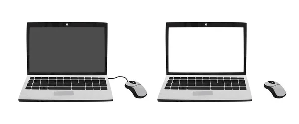 Laptop Pustym Czarno Białym Klimacie Ekranu Prosty Laptop Mysz Komputerowa — Wektor stockowy