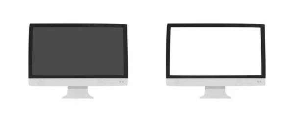 计算机监视器的一部分 简单的计算机监视器 空白黑色和白色屏幕水彩图像矢量分离在白色背景 现代计算机显示卡通手绘涂鸦 — 图库矢量图片