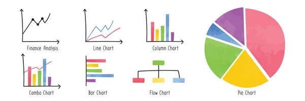Conjunto Gráficos Gráficos Clipart Diferentes Tipos Gráficos Ilustração Vetorial Estilo — Vetor de Stock