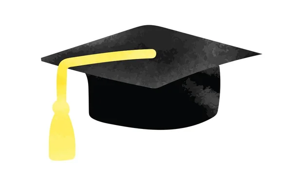 Casquette Graduation Noire Aquarelle Vecteur Dessin Isolé Sur Fond Blanc — Image vectorielle