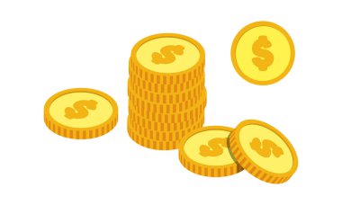 Yellow gold coin clipart vector design illustration. Simple golden coins front and isometric style flat icon cartoon style. Purchase, money transfer icon. Money, currency, investment, finance concept clipart