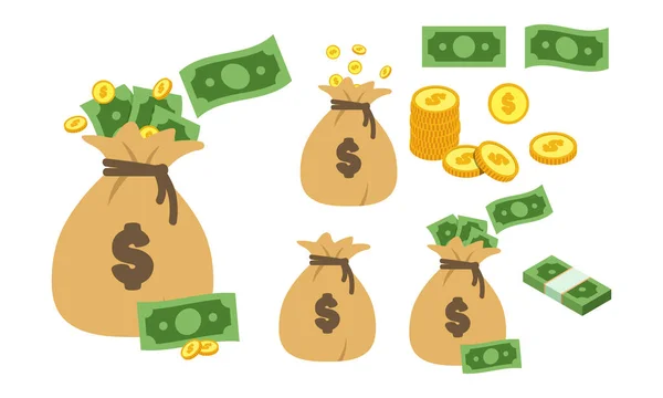 Conjunto Saco Dinheiro Com Símbolo Dólar Clipart Desenho Vetor Ilustração — Vetor de Stock
