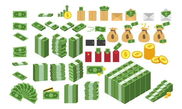 Full Set Various Kinds Money Clipart Vector Design Illustration Simple — Stock Vector