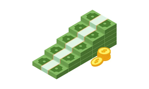 货币堆栈图悬崖矢量设计说明 货币楼梯是由绿色钞票钞票做成的扁平图标漫画式的等量造型 财富概念 — 图库矢量图片