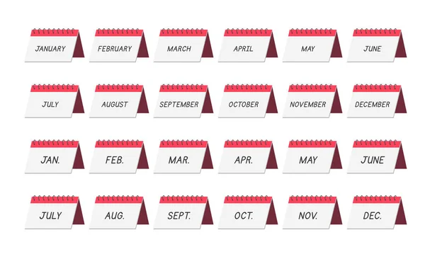 Set Simple Desk Calendar Clipart Vector Illustration Cute Monthly Table — Stock Vector