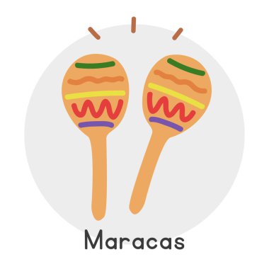 Renkli marakas clipart çizgi film stili. Basit, ahşap marakas perküsyon müzik aleti düz vektör çizimi. Perküsyon enstrümanı marakas el çizimi karalama stili. Maracas vektör tasarımı