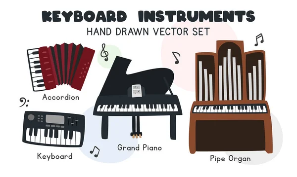 Ensemble Vectoriel Instruments Clavier Accordéon Mignon Simple Piano Queue Piano — Image vectorielle