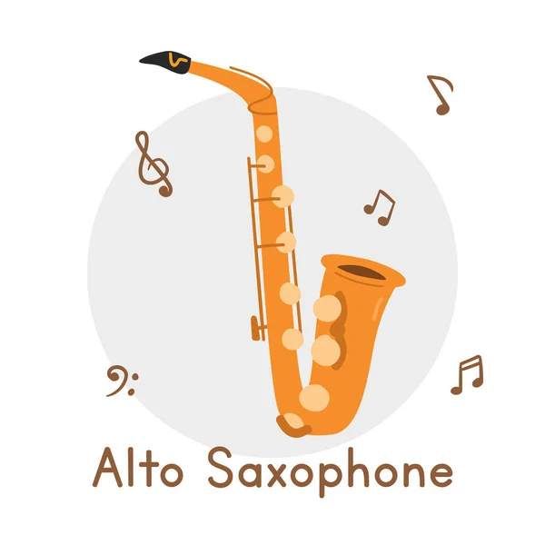 Alto Saxophone Clipart Style Dessin Animé Simple Mignon Saxophone Doré — Image vectorielle