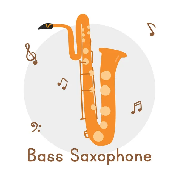 Bajo Oro Saxofón Clipart Estilo Dibujos Animados Simple Saxofón Bajo — Vector de stock