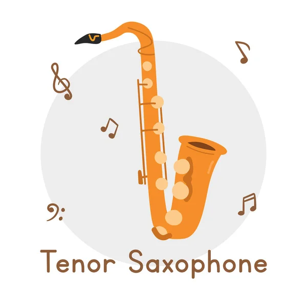 Saxofón Dorado Clipart Estilo Dibujos Animados Simple Lindo Tenor Saxofón — Vector de stock
