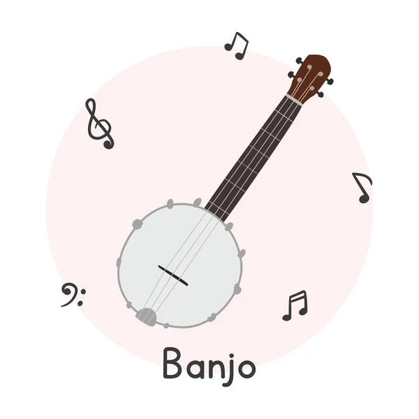 Banjo Clipart Estilo Cartoon Simples Bonito Bluegrass Banjo North American — Vetor de Stock