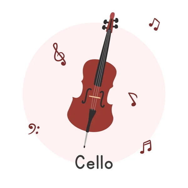 Violoncelo Clipart Estilo Cartoon Simples Bonito Instrumento Corda Violoncelo Marrom — Vetor de Stock