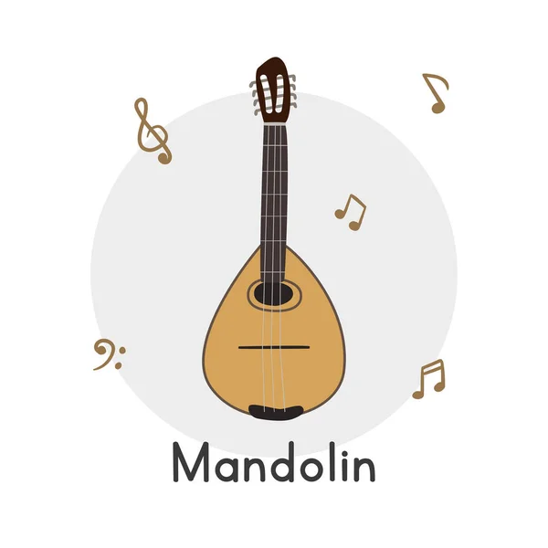 Mandolin Clipart Estilo Cartoon Simples Bonito Mandolin Corda Instrumento Musical — Vetor de Stock