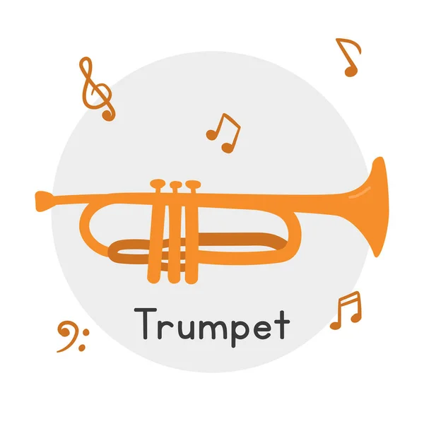 Trompette Dorée Clipart Style Dessin Animé Illustration Vectorielle Plate Simple — Image vectorielle